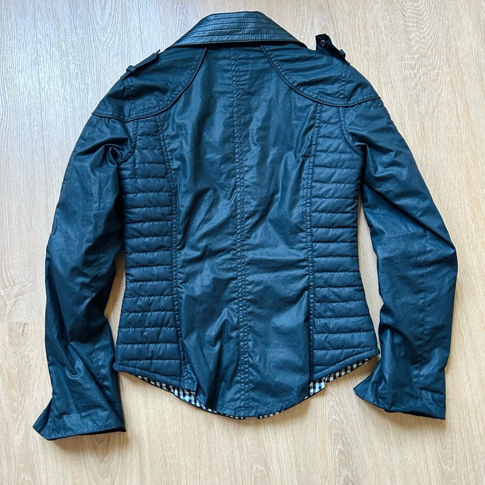Barbour Women's Black Jacket Barbour Moto Jacket Women 4 Black Streak Tartan Zip - Picture 9 of 9